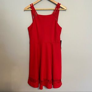 JODI KRISTOPHER red sundress with lace accents